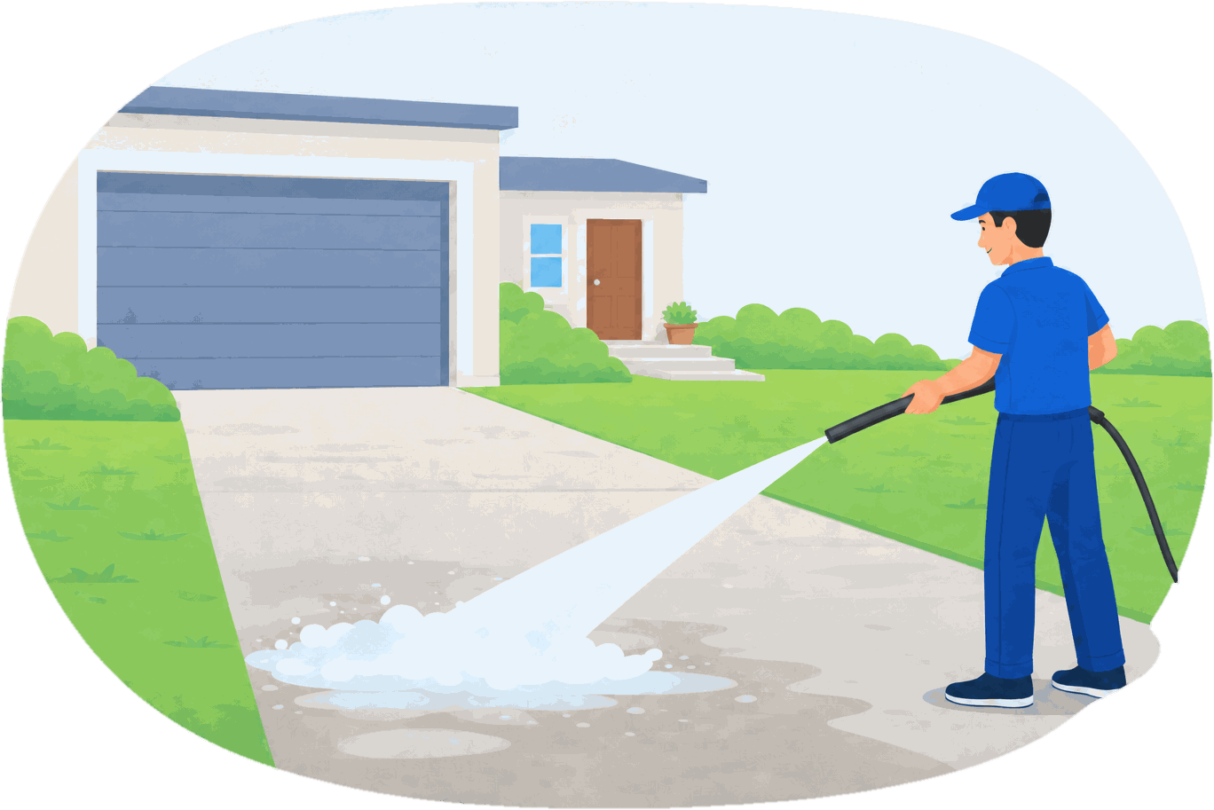 Tu-Can technician pressure washing a residential driveway in Medina, Ohio